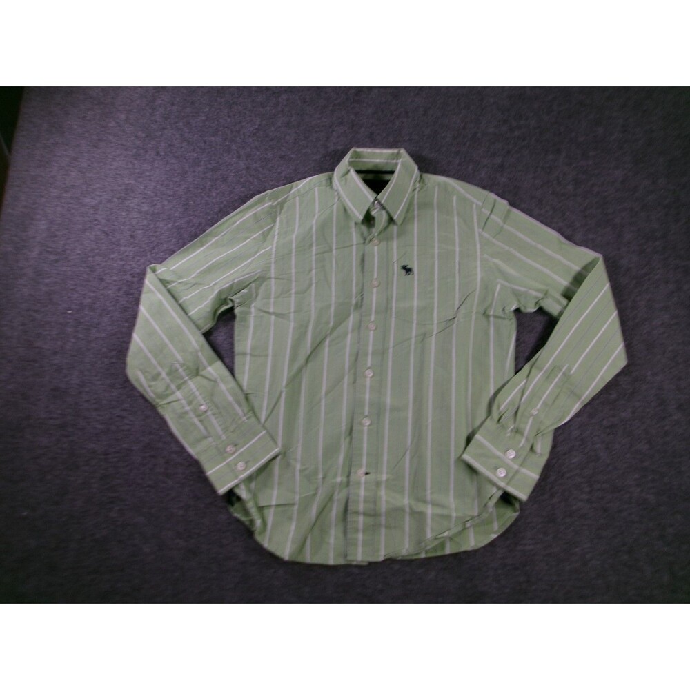 Abercrombie Shirt Men Large Green Striped Button Classic Casual Preppy Logo